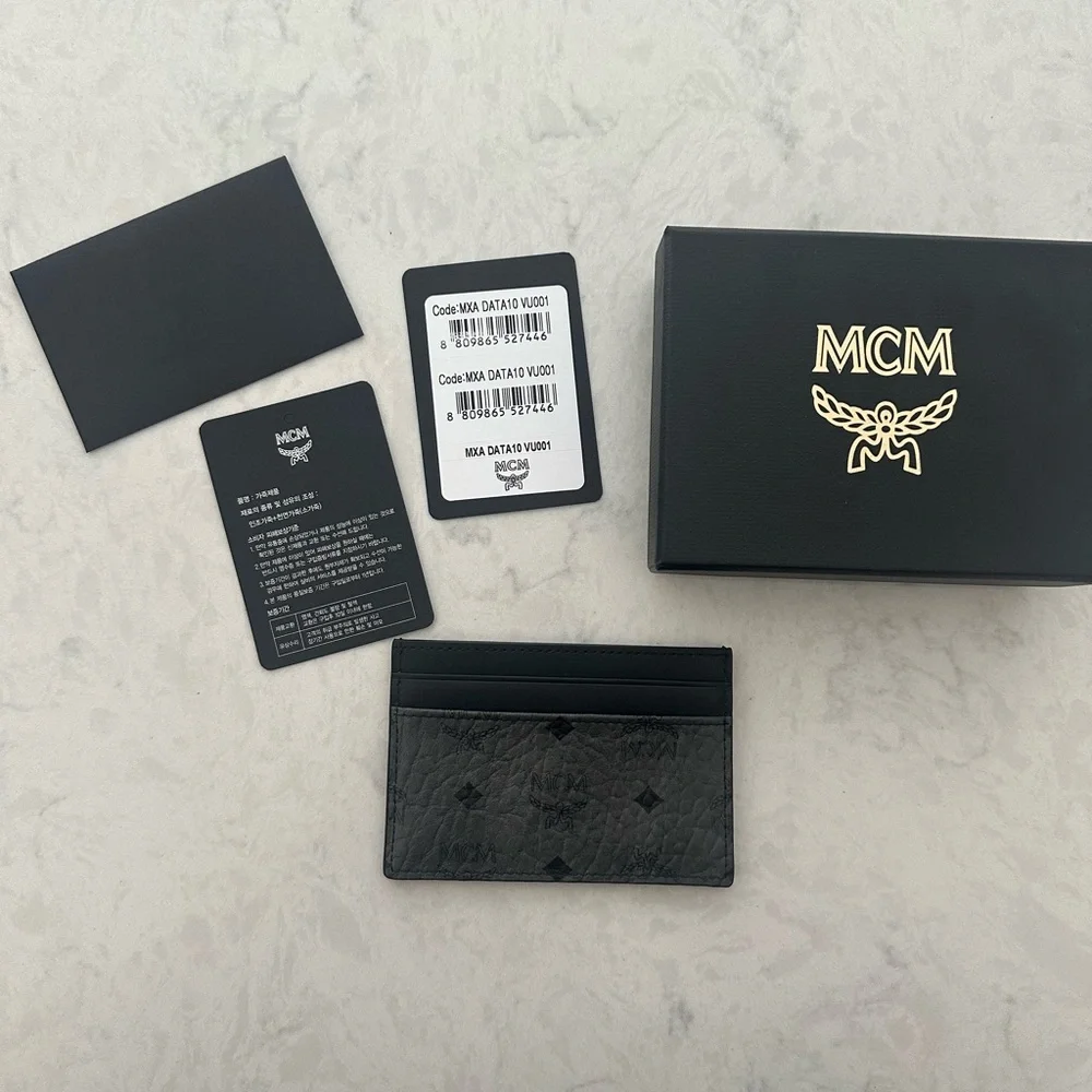 MCM Gray and Black Leather Card Case